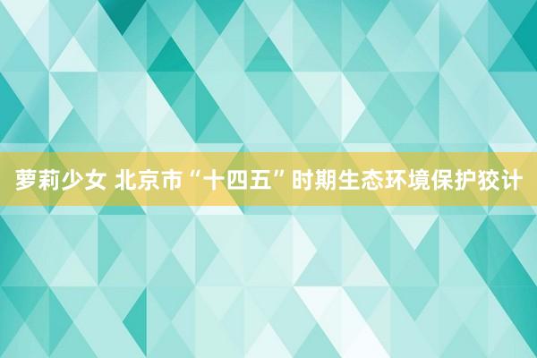 萝莉少女 北京市“十四五”时期生态环境保护狡计